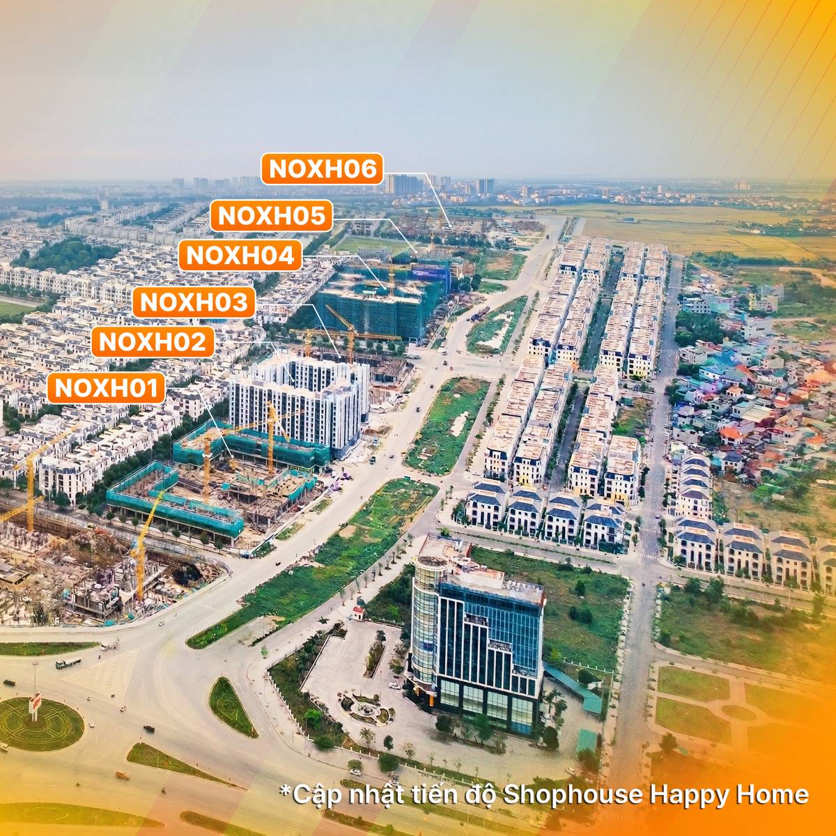 Ảnh thực tế tiến độ các tòa Happy Home NOXH01–NOXH06 trong khu đô thị Vinhomes Thanh Hóa, Cụm 02 đã bàn giao